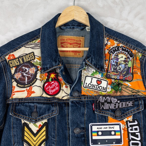 Vintage Levi's‎ Patched Denim Jacket S Authentic 70s-90s Patches Guns N Roses - Picture 6 of 16